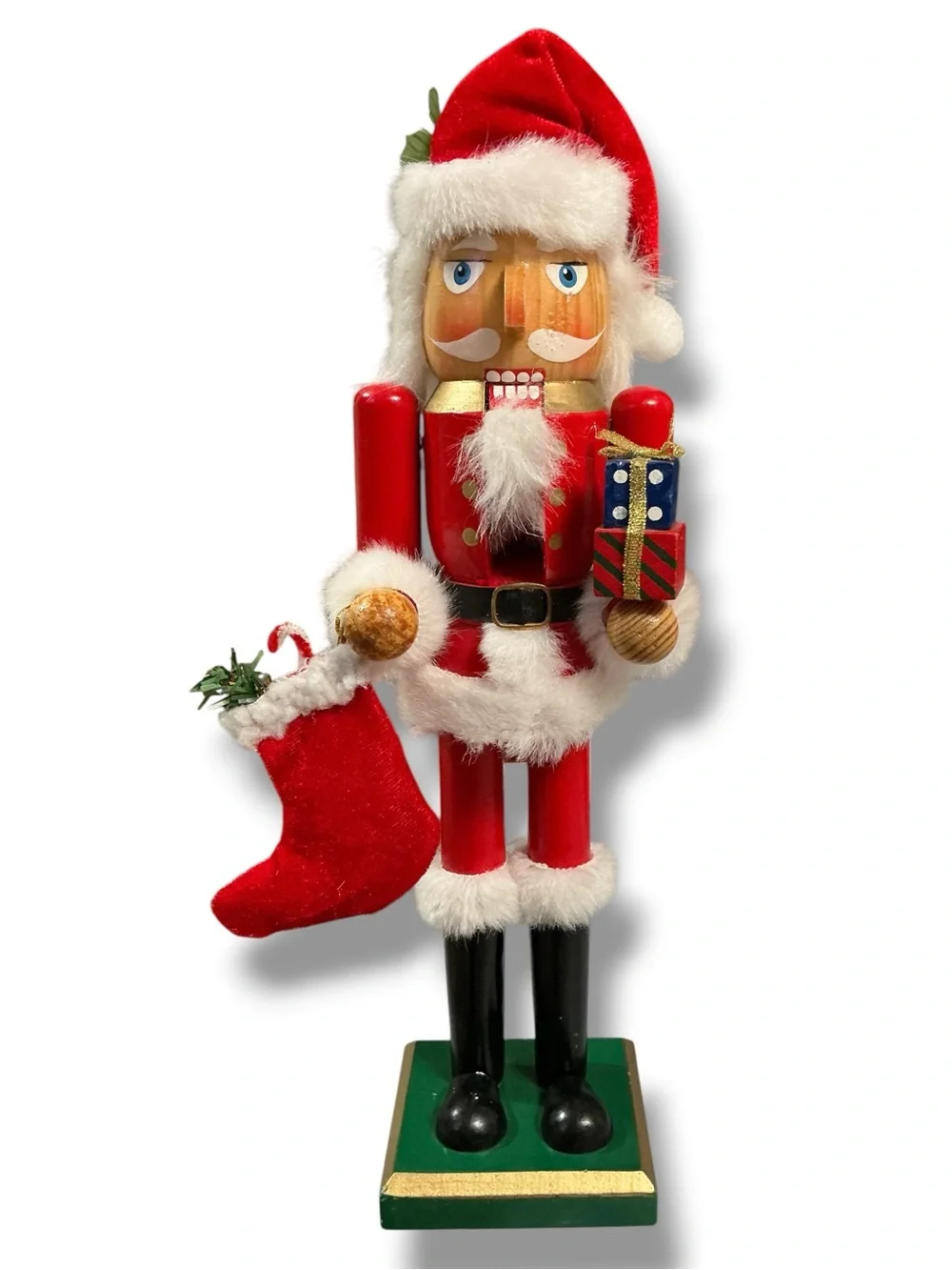 Vintage Wooden Red Santa Nutcracker Figurine - Holiday Decor
